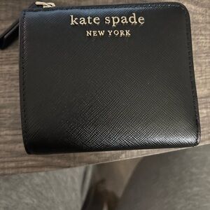 Kate Spade New York Black Saffiano Leather Compact Zip Around Wallet